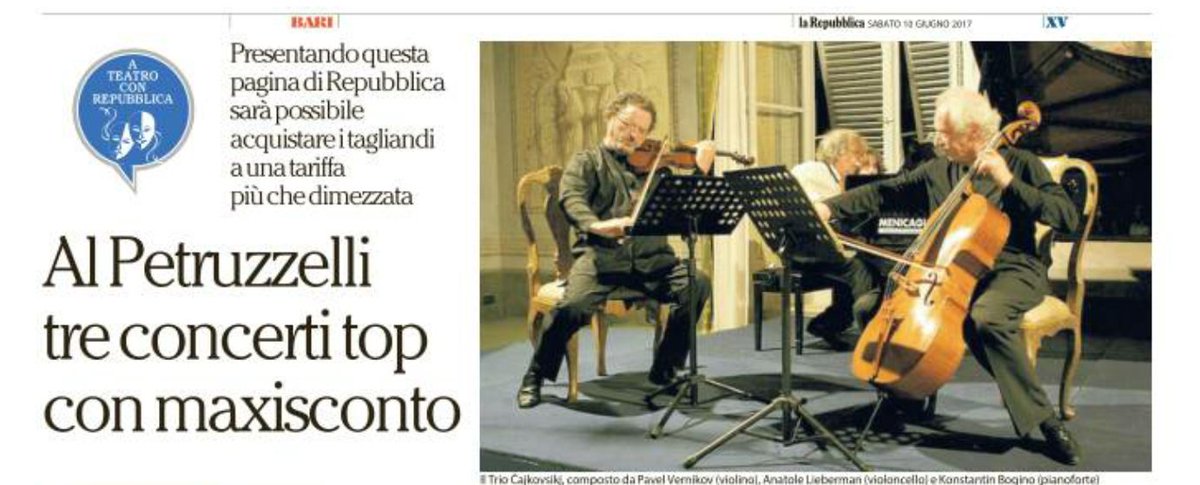 Con questa pagina del giornale in edicola oggi, sconti per i concerti del <a href="/PetruzzelliBari/">Teatro Petruzzelli</a> dei prossimi giovedì

larep.it/2sdBnGS