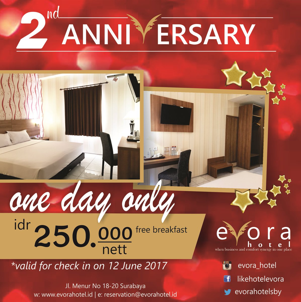 Promo Anniversary part I, check in di tanggal 12 Juni dengan harga 250.000 nett include sarapan/sahur 😊
