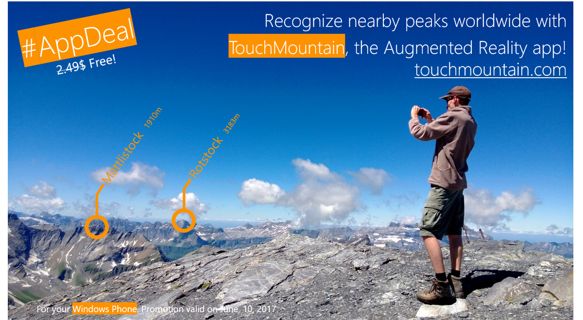 TouchMountain's tweet photo. Award-winning #AugmentedReality to discover peaks worldwide with your #WindowsPhone is free today! https://t.co/hUgm1xCQli @windowscentral https://t.co/CEXJZgAS0X