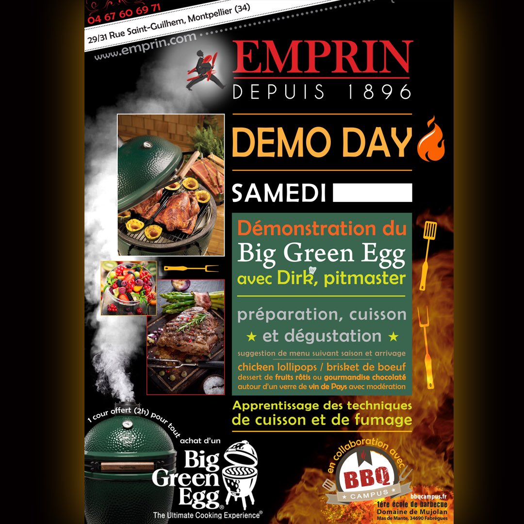 BatiBoxx's tweet photo. Démonstration du Big Green Egg 17/06 devant la boutique Emprin a Montpellier #bbqcampus #emprin #bbq #grillades https://t.co/n9DwETTmJm