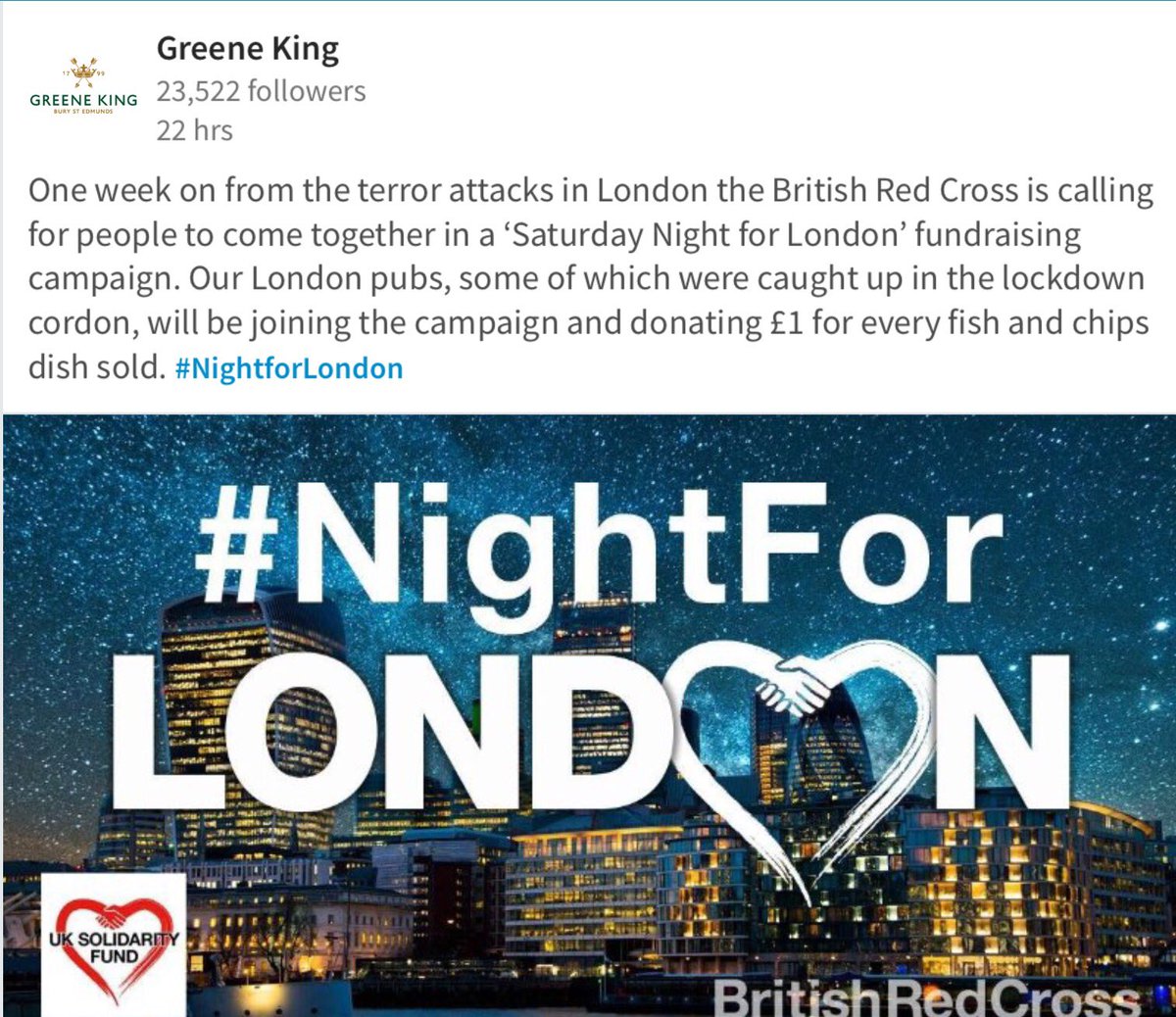 Bosher16's tweet photo. #NightForLondon #boroughmarketattack @GeorgeInn1677 ❤️🙌 https://t.co/t0AIvHkg4b