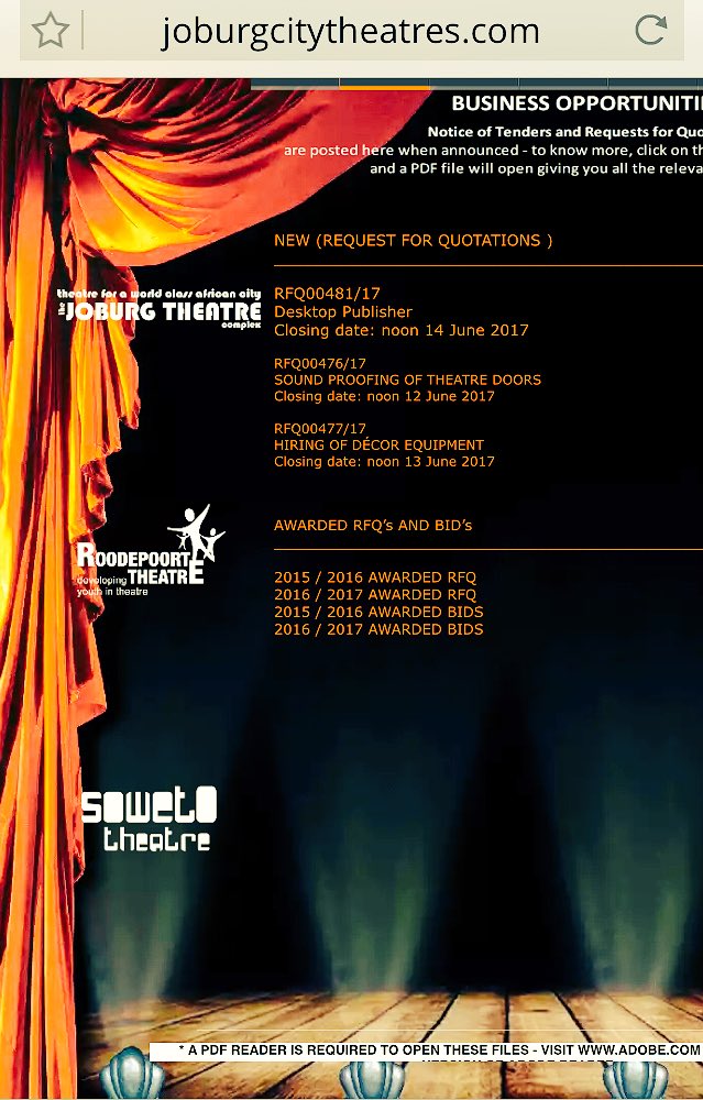 joburgtheatre's tweet photo. Joburg City Theatres has opportunities for your business! 

Click on this link ➡️ https://t.co/7SQGHQ0jlP https://t.co/hmi2Nw1qBX