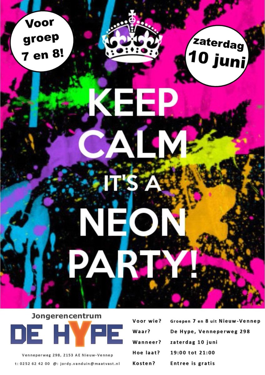Vanavond weer #fissa voor groep 7 en 8 in <a href="/jcdeHype/">de Hype</a>. Trek je meest fluor kleren aan en kom #shinen op onze #neon party!