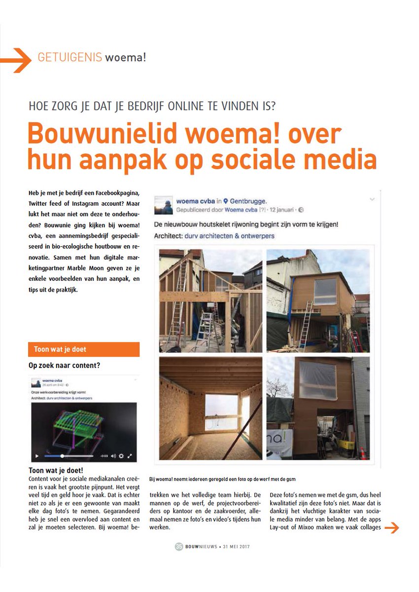woemacvba's tweet photo. Benieuwd naar onze aanpak op sociale media? Lees onze getuigenis deze maand in @Bouwunie - In samenwerking met Marble Moon https://t.co/fAEpDBTenS