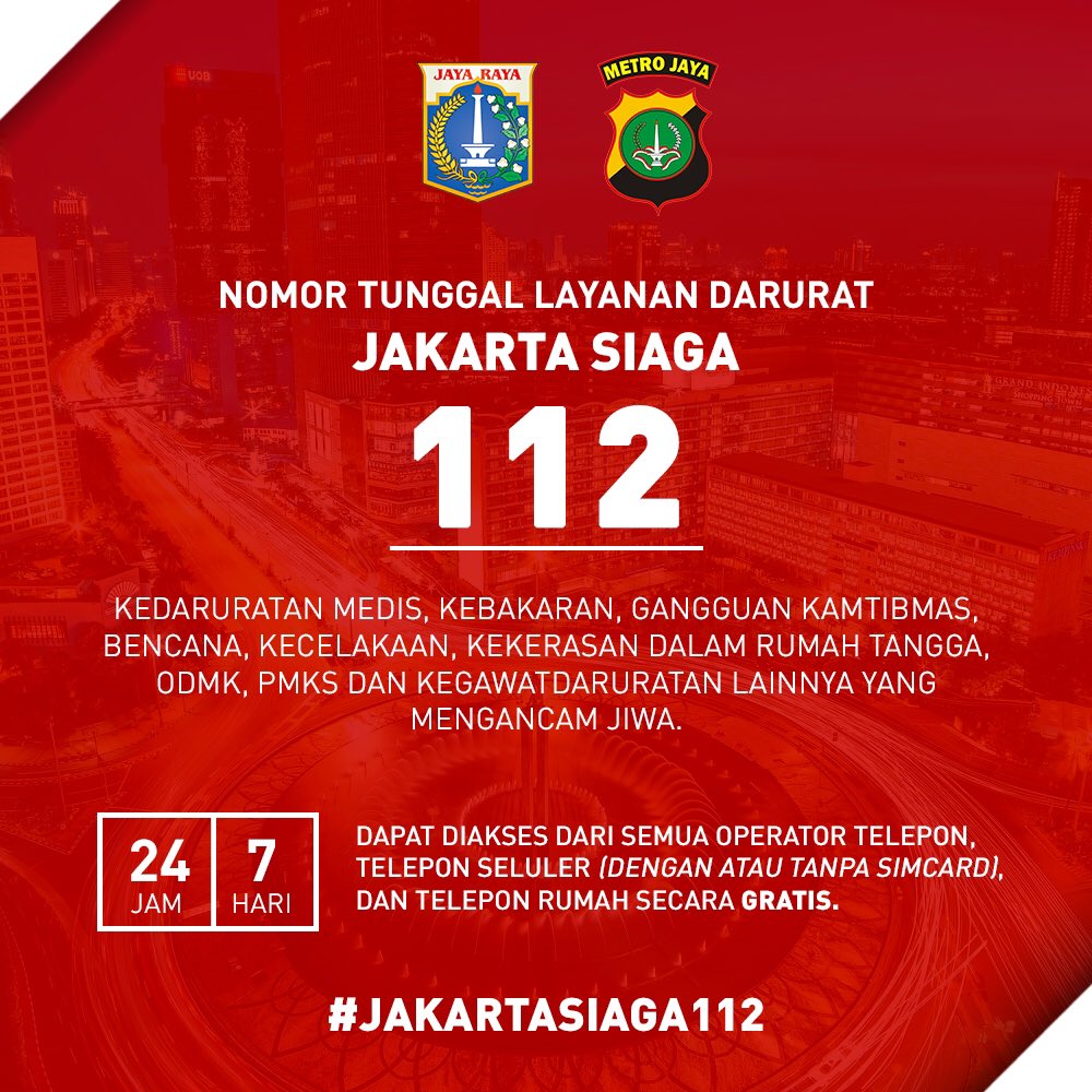 TMCPoldaMetro's tweet photo. Menemukan kebakaran, tawuran, kecelakaan, ormas anarkis, bencana alam &amp; geng motor di wilayah DKI Jakarta hub telp: 112. 
#JakartaSiaga https://t.co/1voQAqcYTa