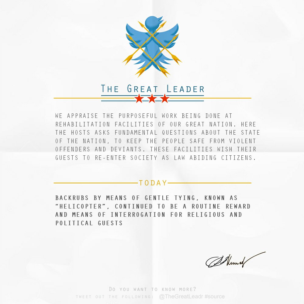 TheGreatLeadr's tweet photo. Daily bulletin from The Great Leader: https://t.co/TpovkpePEs