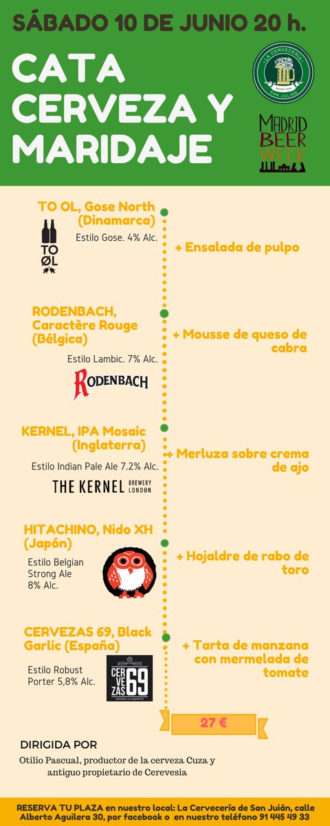 cerve_sanjulian's tweet photo. Últimas plazas para la cata maridada de hoy a las 20, reserva la tuya!! Daremos una vuelta al mundo para cerrar la #MadridBeerWeek! 🍻🍴 https://t.co/1UzJrvF86s