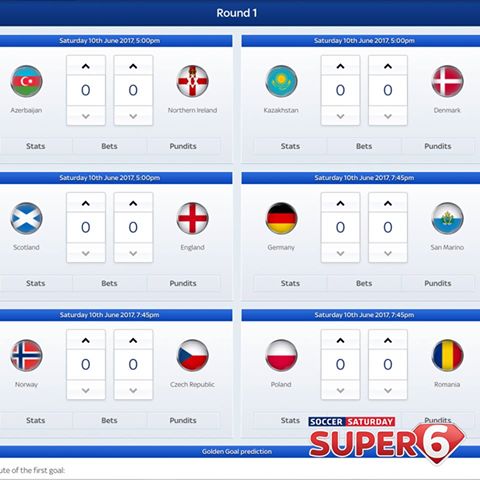 Super 6 returns for a one-off international round. Entries by 5:00pm, Free to play, £250k jackpot! > bit.ly/2rWIaBI
