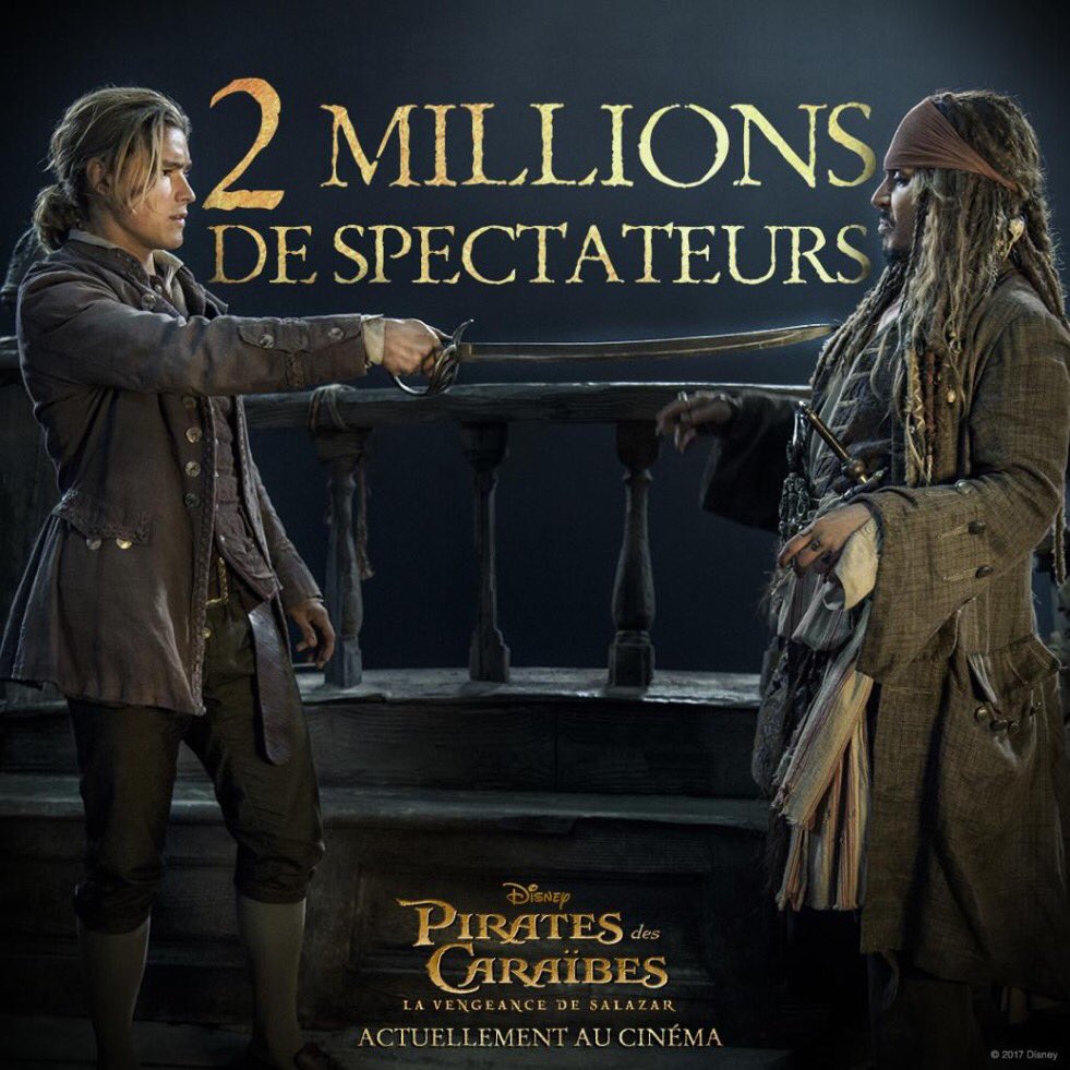 DisneyPiratesFR's tweet photo. Déjà plus de 2 millions de spectateurs sont partis à l'abordage de #PiratesdesCaraïbes : #LaVengeancedeSalazar au cinéma ! https://t.co/tuY2S2Jh6P