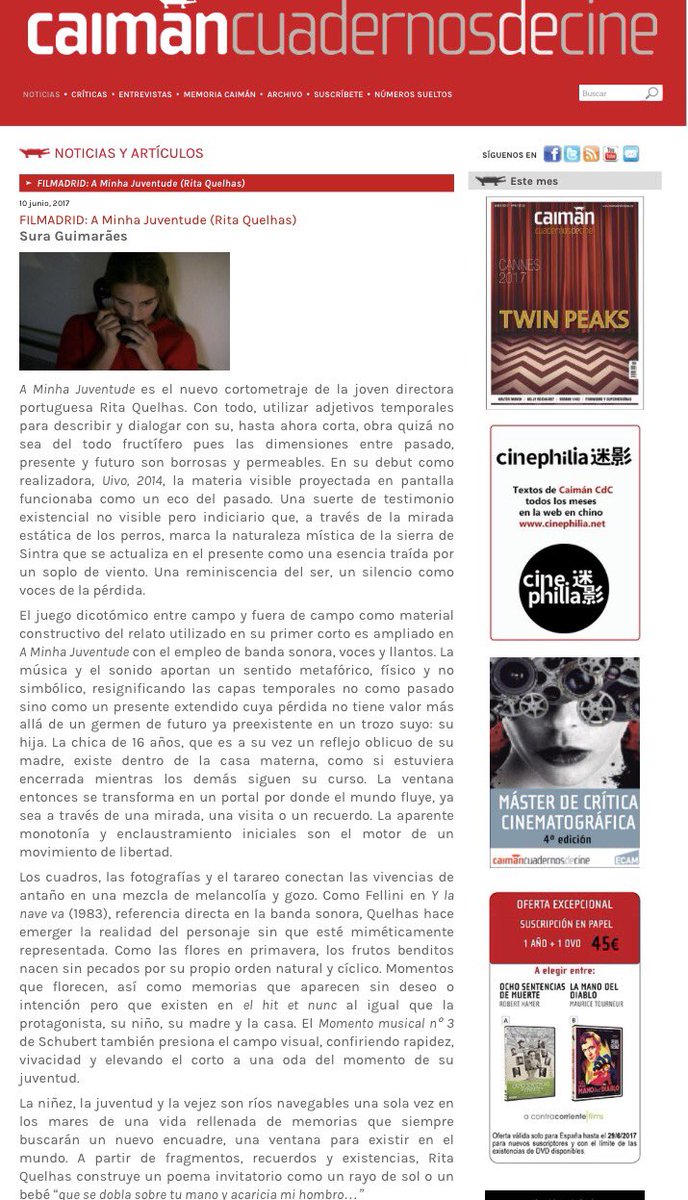 Su_Ra__'s tweet photo. @CaimanCDC está presente en @Filmadrid!

Hoy, a las 18h en @cbamadrid #CineEStudio 

Id a verla! #Filmadrid2017 

https://t.co/up6OXYThLf… https://t.co/HOYjdqMwsV