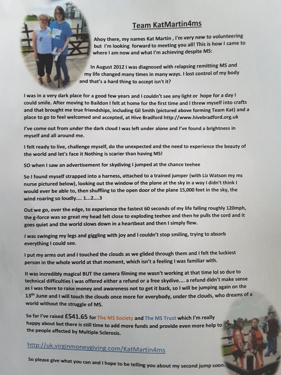 KatMartin1404's tweet photo. ☁️If you'd like to show your support please feel free to sponsor me for as little as a pound 🐞 it all helps x @MSTrust @mssocietyuk 💚 https://t.co/c27sc6u7u6