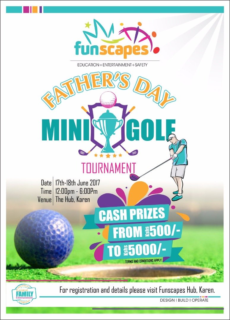 FunscapesEA's tweet photo. Welcome to the Fathers Day Mini Golf Tournament at @TheHubKaren, lots of cash prizes to be won.. Get ready Funscapers! https://t.co/c09T5DhJyG