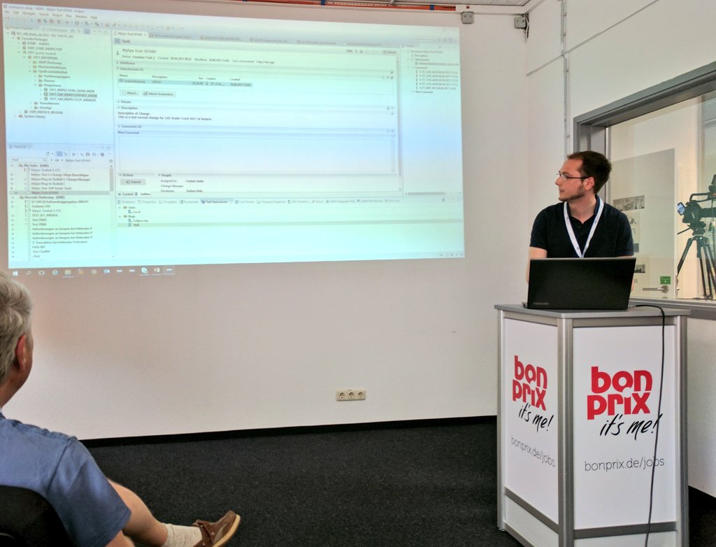 Timo_John's tweet image. Torben IT Trainee at Bonprix giving great presentation at #sittHH on his final exam project &quot;Integration of #SAPCharm into #Mylyn