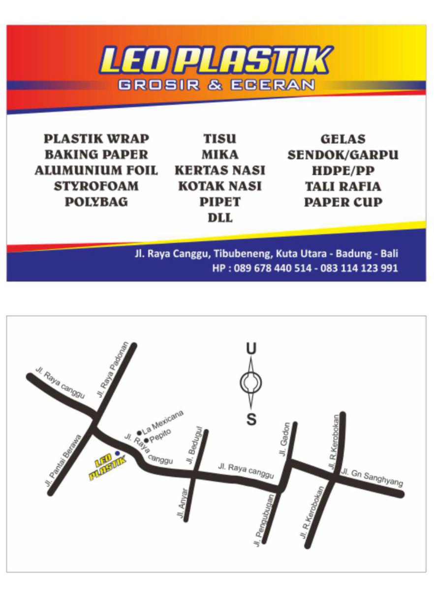 Commingsoon!

LEO PLASTIK : Jl. Raya Canggu, Tibubeneng, Kuta Utara Badung - Bali.