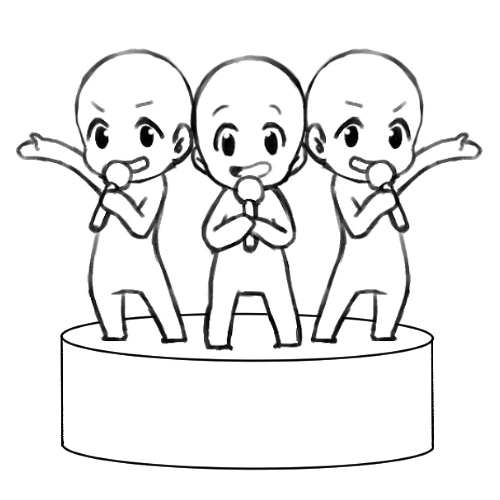 アオ トレス素材 在 Twitter 上 トレス素材 リクエストボックスより 9人で歌ってるところです 人数も分けておいたので使いやすそうなのをどうぞ 自由度の高いステージ的なのは描かなくてもokです 表情 ポーズ改変 用途に合わせての人数増減okです