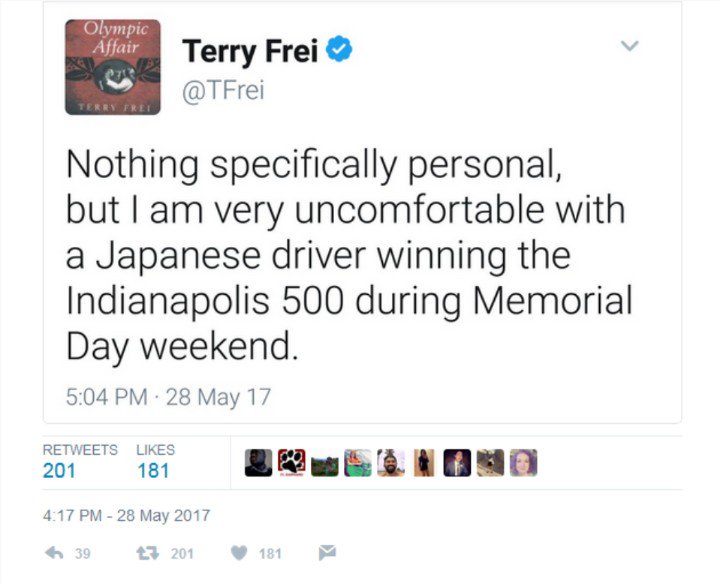 Terry Frei racist Denver Post liberal uncomfortable Japanese man won Indy 500