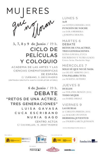 #CIMA celebra ciclo #IVMujeresquenolloran, las actrices y los personajes que interpretan con <a href="/Academiadecine/">Academia de Cine</a> <a href="/aisge/">AISGE</a> ow.ly/CQYp30c8dQB