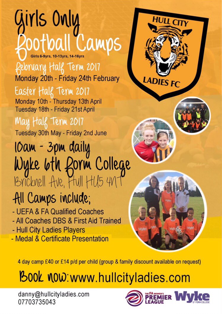 HCLFCcoaches's tweet photo. @RachelGay2 Please share ⚽🐯Girls Football Camp all abilities &amp; ages starts tomorrow. Book your place now at: https://t.co/QZaZBFq99G https://t.co/7MKrgruI2i