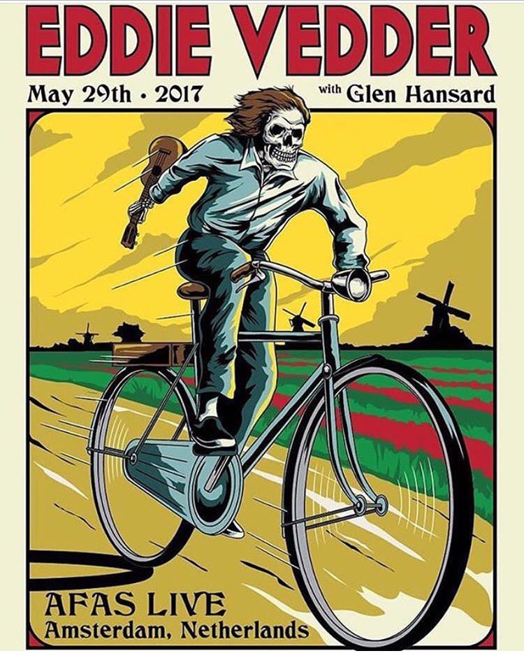 PearlJamFRFans's tweet photo. Tonight's show's poster designed by Ian Williams.
#EddieVedder is still in Amsterdam @AFASLive with @Glen_Hansard 
#EVTour2017 https://t.co/TsUxGLbtDs