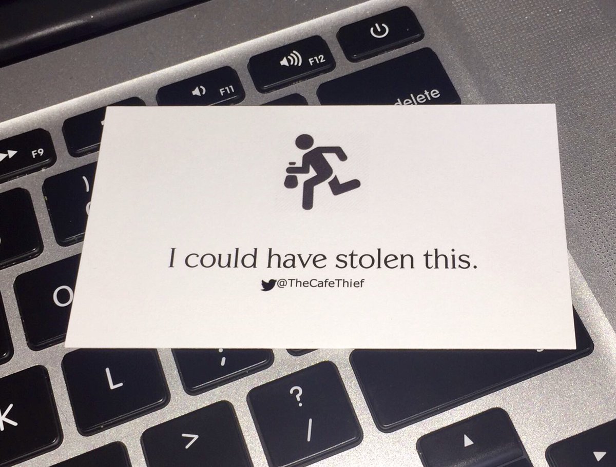 sehnaoui's tweet photo. Not all heroes wear capes.
Well done, @TheCafeThief, well done. Now for an #InfoSec version with "I could have installed malware on this". https://t.co/kC0VJy7NTq