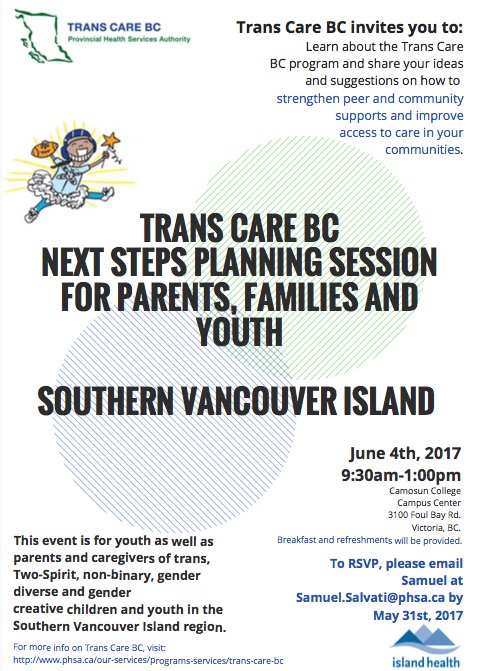 TransArchives's tweet photo. TransCareBC Next Steps Planning Session for Parents, Families &amp; Youth. See info &amp; RSVP! #yyj #trans #uvic #camosun #bctrans #ycd https://t.co/HJ0tX01Hb0
