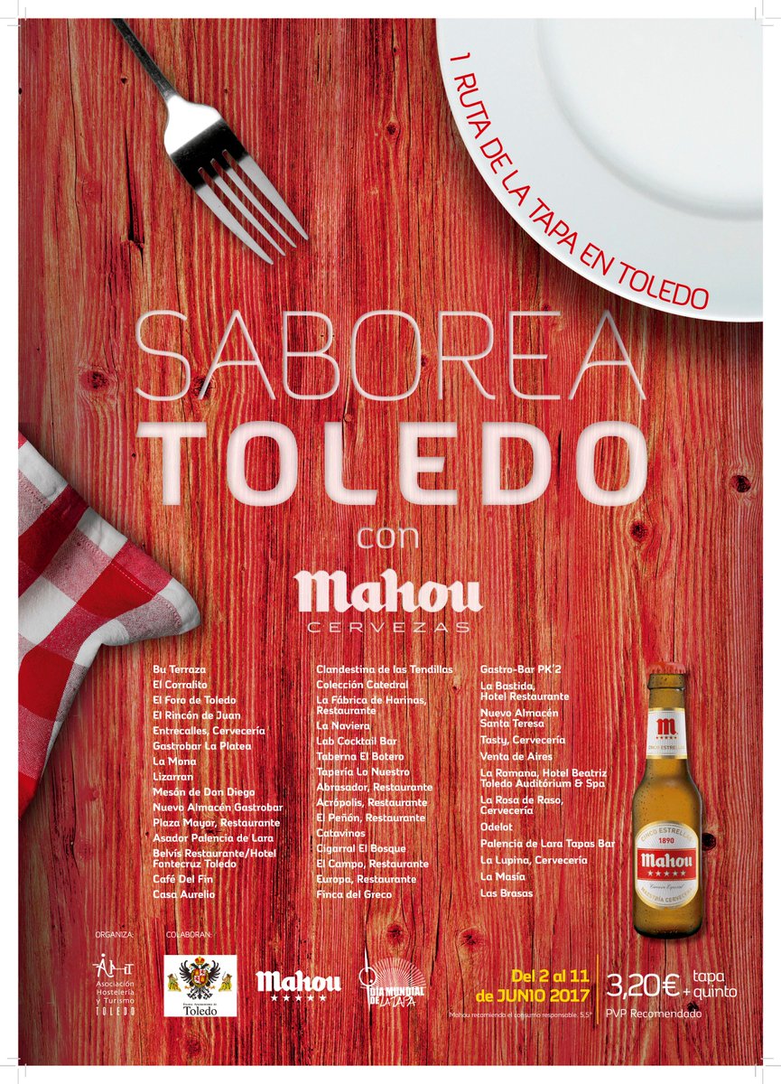 Este viernes comienza #SaboreaToledo, la Ruta de Tapas que hemos organizado junto a <a href="/MahouSanMiguel/">Mahou San Miguel</a> goo.gl/fmxmJc
