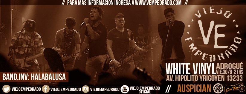 ViejoEmpedrado's tweet photo. #ATENCION
Vie.30/6 #WhiteVinyl (Av.Hipolito Yrigoyen 13233 - ADROGUE) 21hs junto a #Halabalusa ► https://t.co/KHncDroUq9 ◄
#VosSosPIEL https://t.co/k2NWRTedre