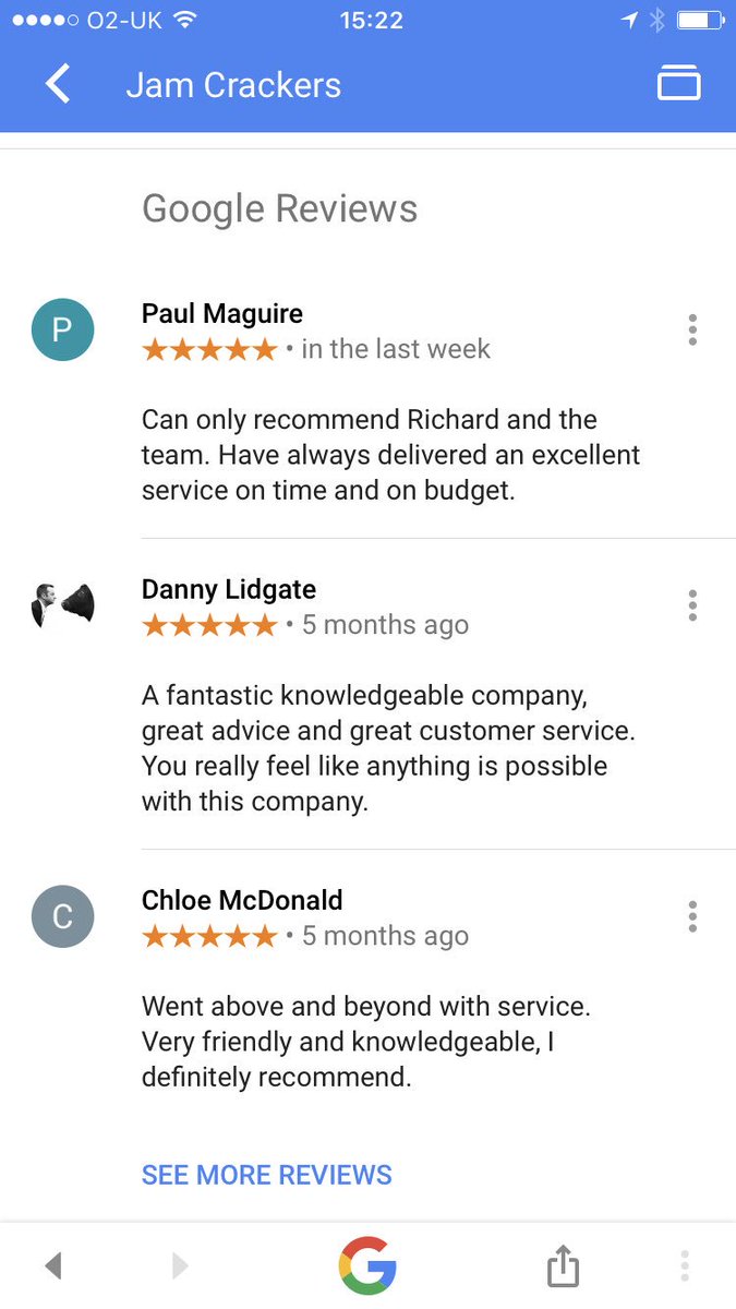 JamCrackersUK's tweet photo. Absolultley delighted with our google plus reviews @BedsChamberInfo #smebeds @awardschamp https://t.co/PbsM4EBbWS