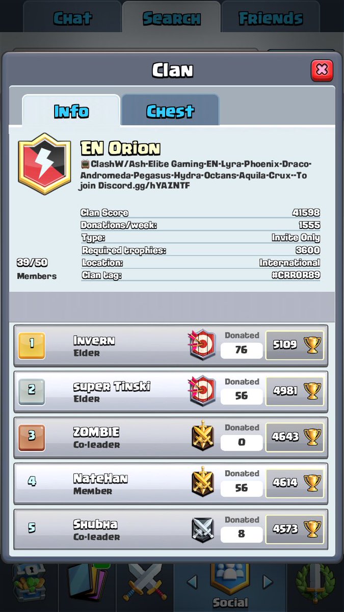 Looking to join a elite nation clan? Check out EN Orion! Requirements to join is only 3600 trophies! Let's get them back to 50/50 guys 👊