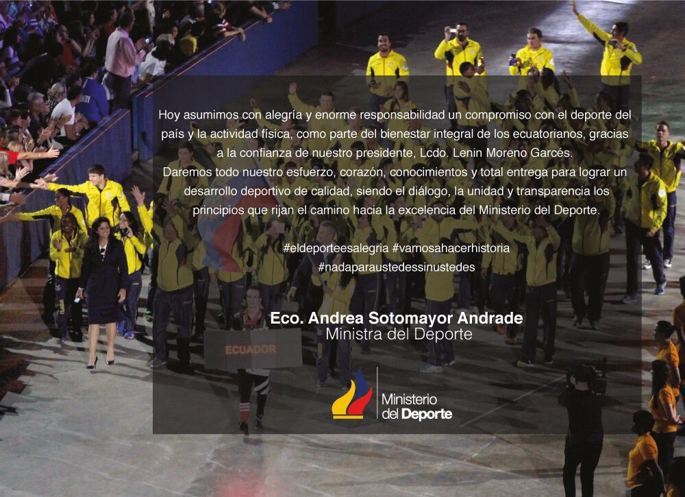Comenzamos la semana con pensamientos positivos. Hoy inicia una nueva etapa en el deporte ecuatoriano. #nadaparaustedessinustedes