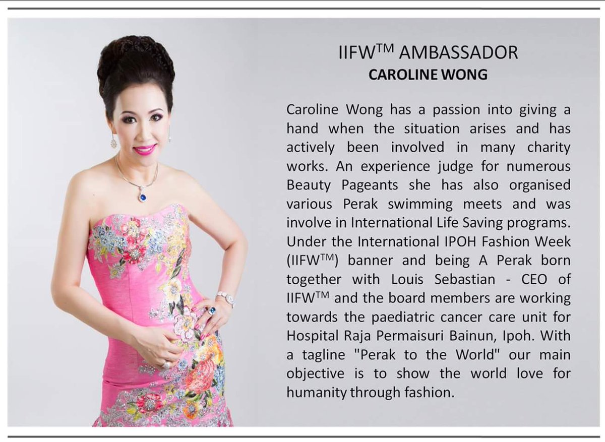 IifwIpoh's tweet photo. Caroline Wong our International IPOH Fashion Week Ambassador. https://t.co/Bjri9vY55t
