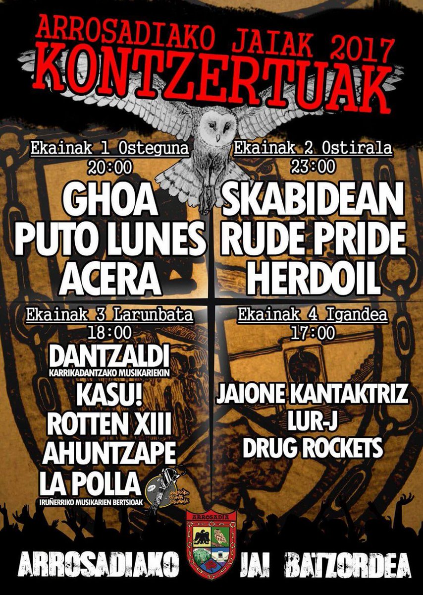 HEY YOU, ARE YOU READY? 
OSTIRALEAN , 23:00ETAN!
<a href="/herdoil_taldea/">Herdoil</a> 
@RudePride 
<a href="/arrosadiaJB/">Arrosadiako JB</a>