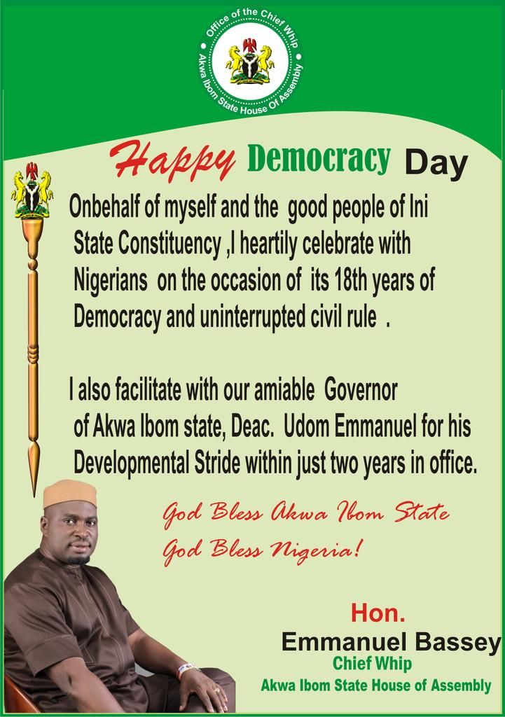 owoiraq's tweet photo. Happy Democracy Day 2017.
God bless Akwa Ibom State,
God bless Nigeria. https://t.co/YsiXkMb3P5