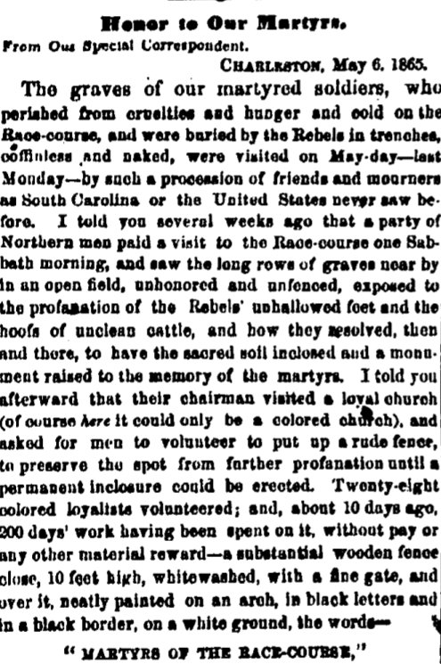 karpmj's tweet image. The very first Memorial Day was observed by former slaves, honoring the graves of Union soldiers in Charleston nytimes.com/2011/05/30/opi…