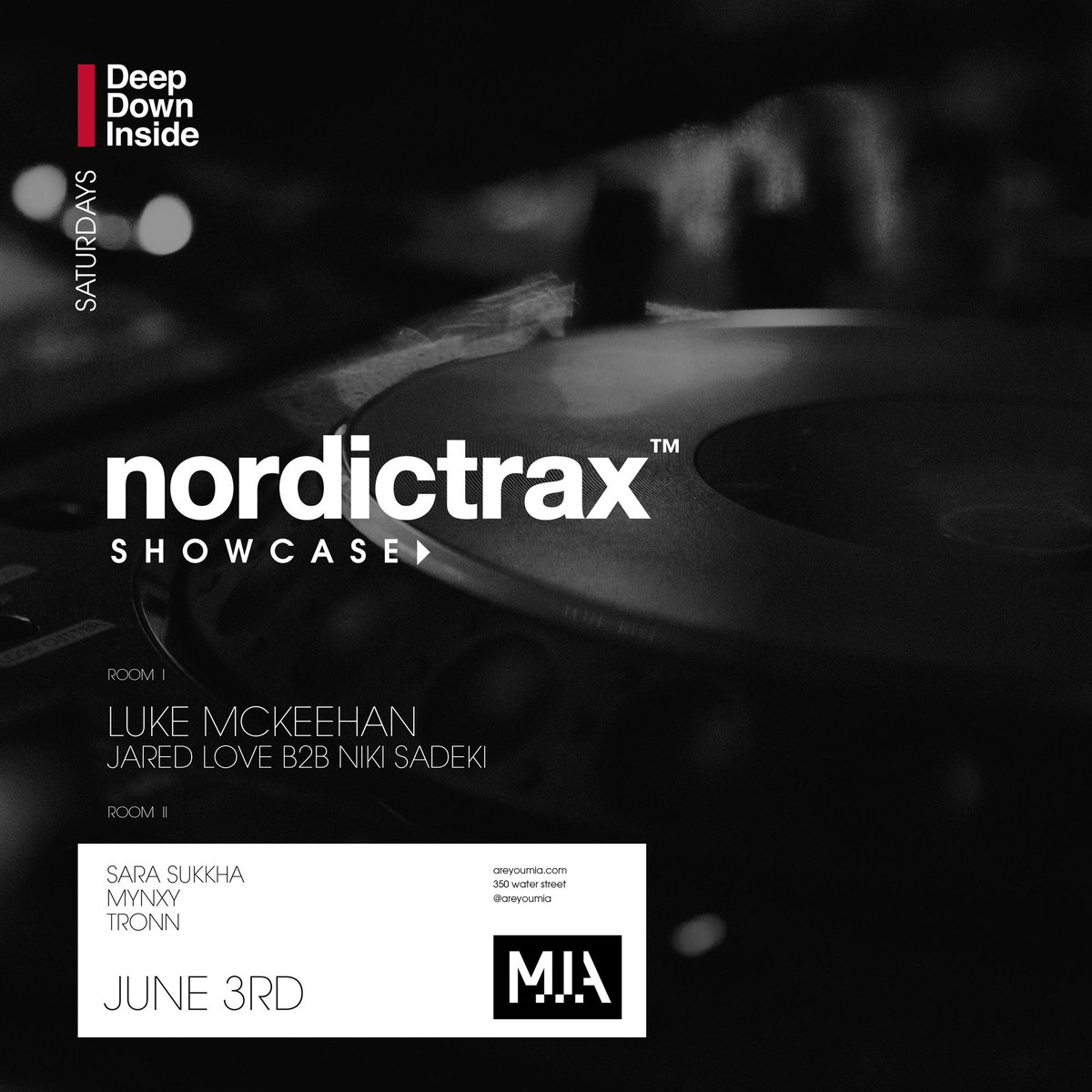 NordicTrax's tweet image. Saturday NT returns to #DeepDownInside at @areyoumia w/ @lukemckeehan &amp;amp; Jared Love facebook.com/events/1372719… #house #techno #Vancouver #mm