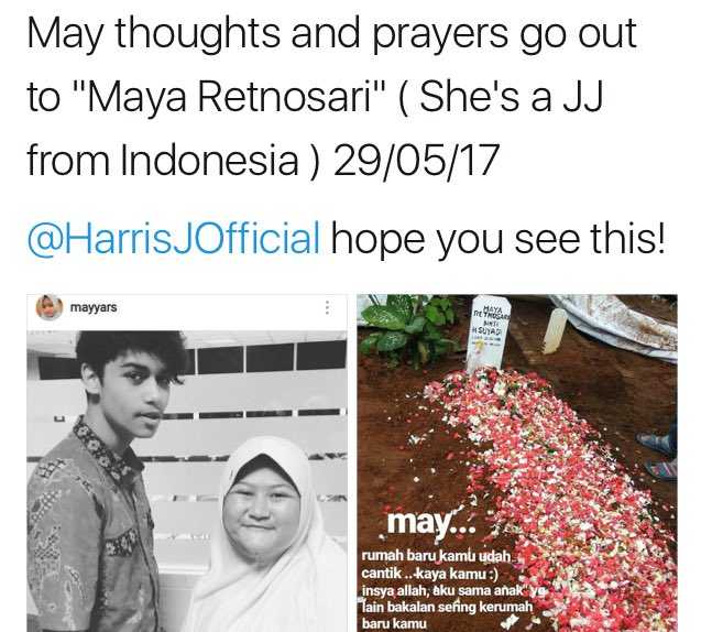 HarrisJOfficial's tweet photo. Guys I have to stop this Q&amp;A... I'm heartbroken to have just found out that this beautiful angel passed away yesterday. R.I.P 😭💔 https://t.co/jJtZFwGAMG