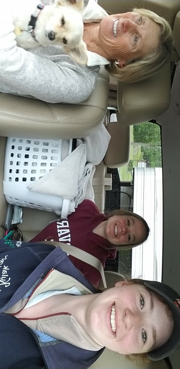 Girls driving to the Boyd clinic pouring rain eventing warriors