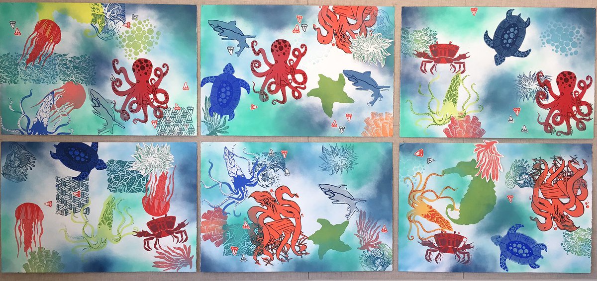 mslandersart's tweet photo. Collab relief printing &amp; silkscreen (and individual student pieces). @NAWarriors rocked this unit! @APSFineArts @shepardArtAPS @ATLsuper https://t.co/wxyAi4028X