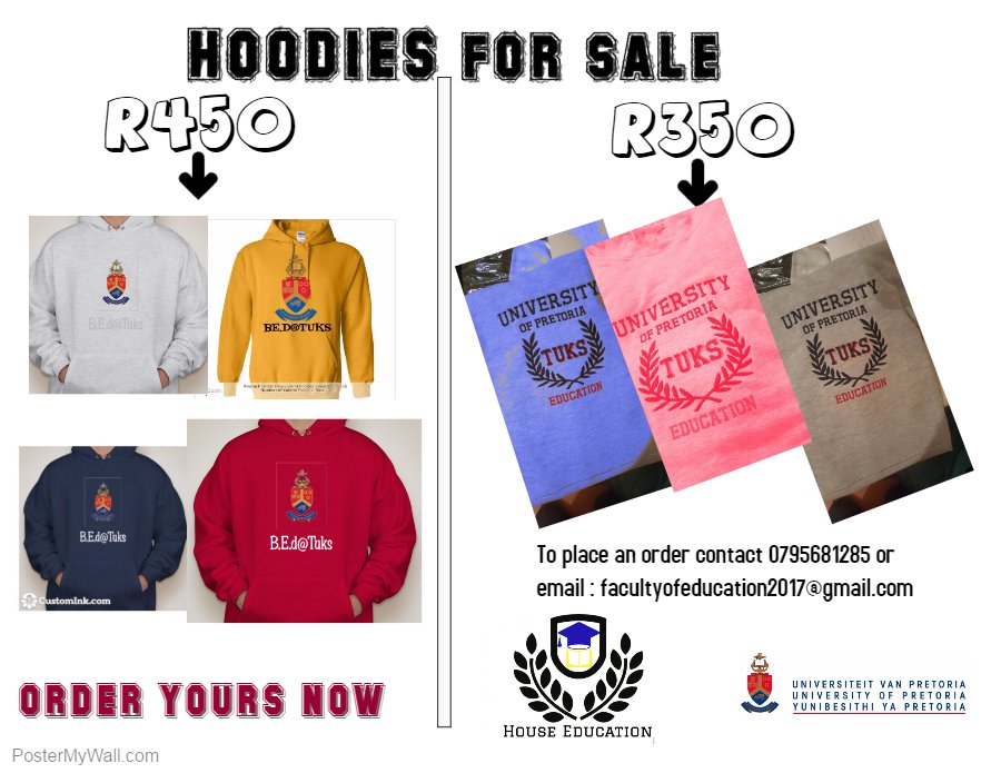We happy to bring to you faculty clothing. To place your order contact: 079 568 1285 email: facultyofeducation2017@gmail.com