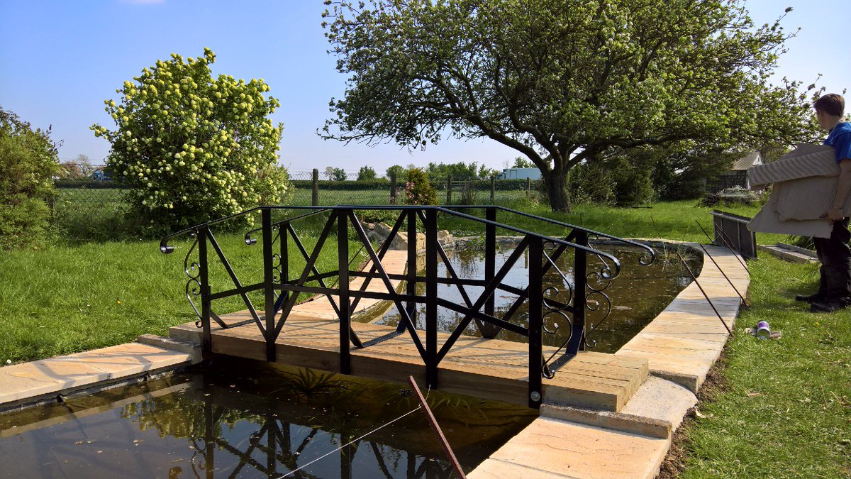 Pond bridge railings installed successfully in Edgarley, ne Glastonbury, Somerset