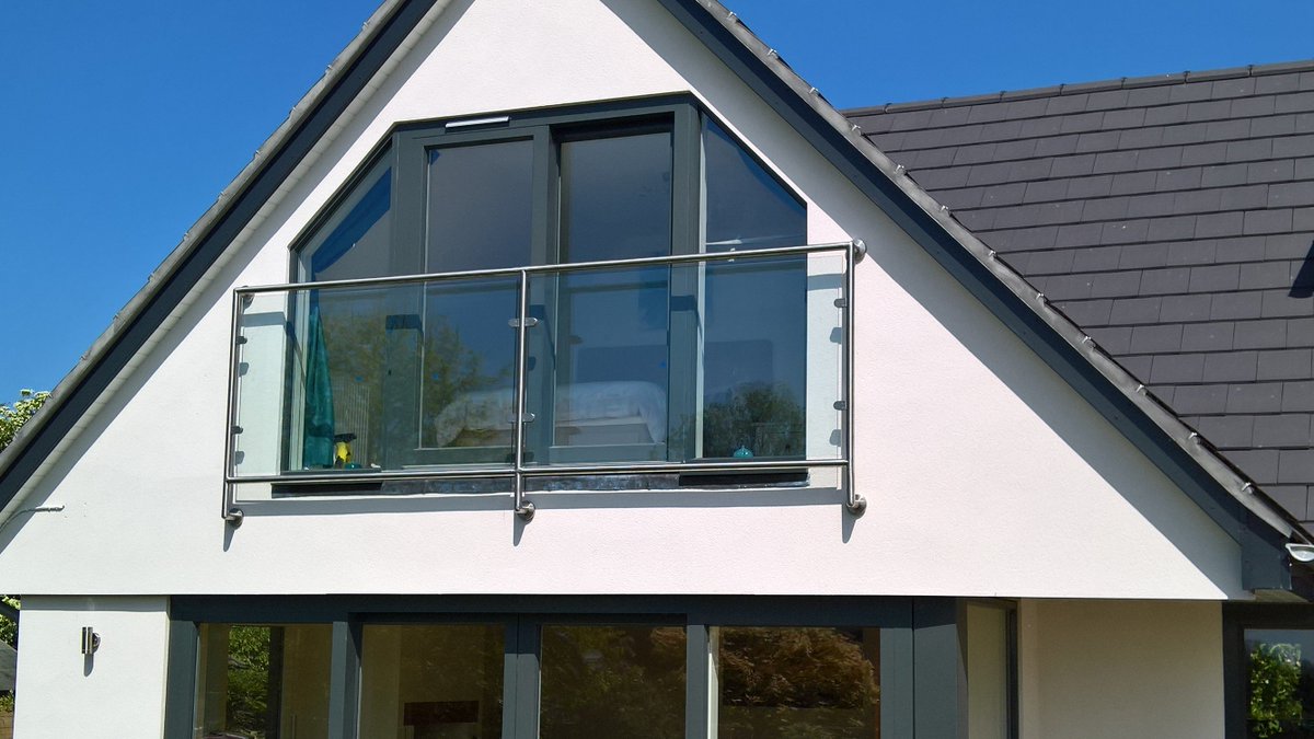 Stainless steel and glass balconette in West Pennard nr Glastonbury, Somerset