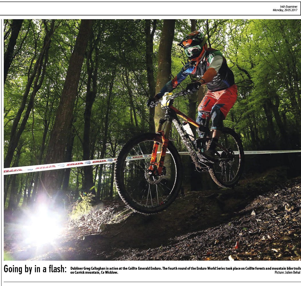 delgado1978's tweet photo. Great back page pic @irishexaminer by @Julienbehal of Greg Callaghan at 4th round of the Enduro World Series in Co Wicklow. @coilltenews https://t.co/jakp9lLVZh