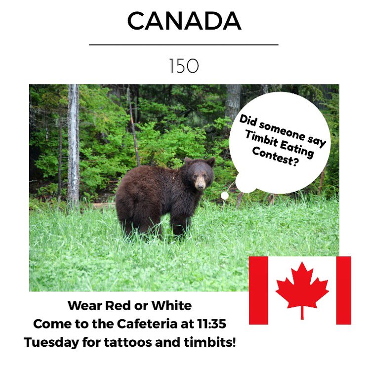 XavierExecutive's tweet photo. Timbits and tattoos tomorrow! Wear your red and white and show your Canadian pride! 🇨🇦🇨🇦 https://t.co/plnMlsmfFF