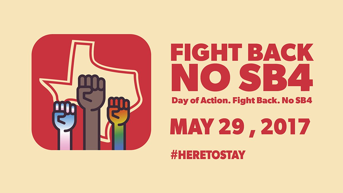 PPact's tweet photo. In solidarity with our Texas communities of color against anti-immigrant SB4. #SB4isHate #HereToStay https://t.co/2IUpUAMrot https://t.co/G4dWJRCnCK