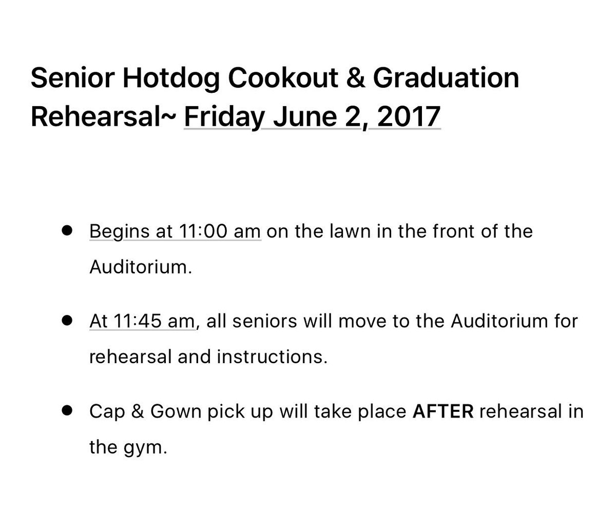 2017exec's tweet photo. Graduation Rehearsal THIS FRIDAY! https://t.co/OZvxv4Acpr