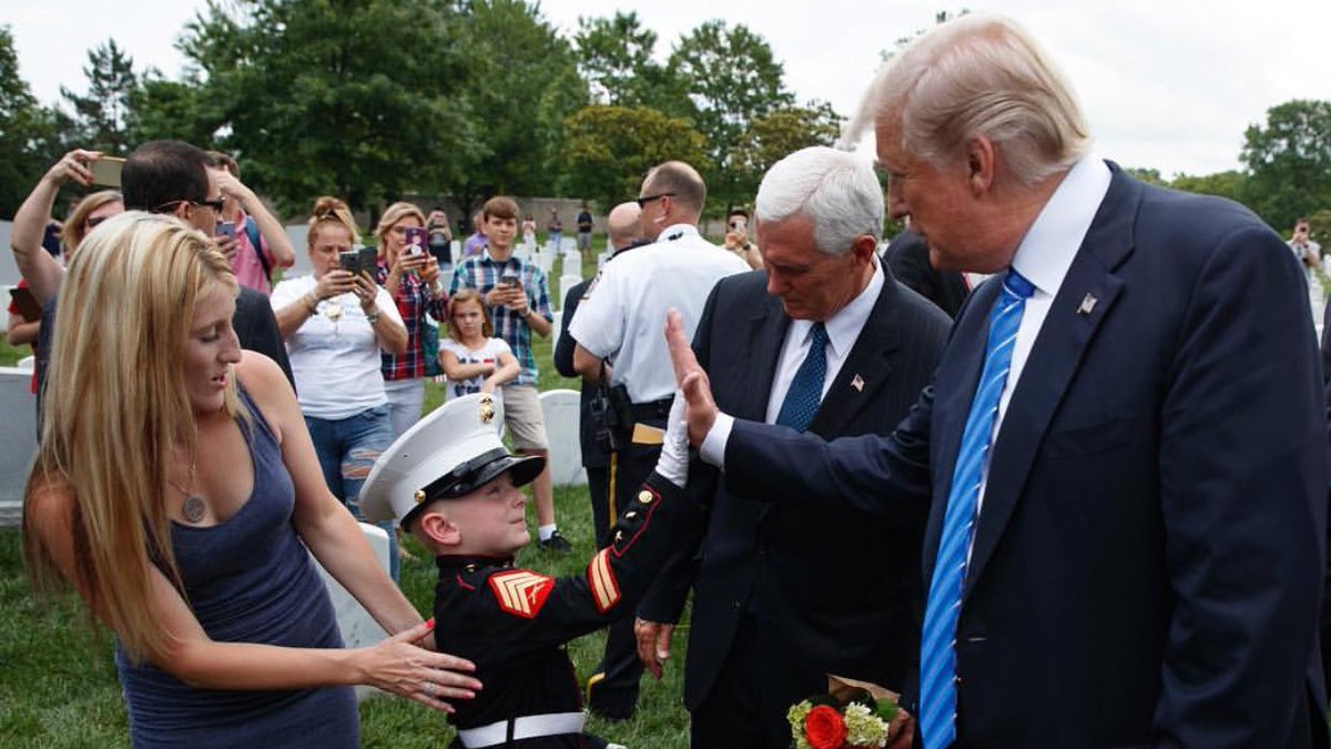 joshgremillion's tweet photo. .@POTUS & @VP meeting 6 year-old Christian Jacobs who lost his father in 2011 while serving our country. #MemorialDay๐บ๐ธ https://t.co/cPmZj77llF