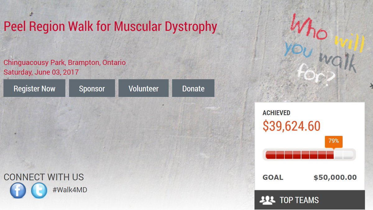 We've raised almost $40K! Let's reach our goal of $50K! #Brampton #Peel Donate today to help those living with MD. bitly.com/peelwalk17
