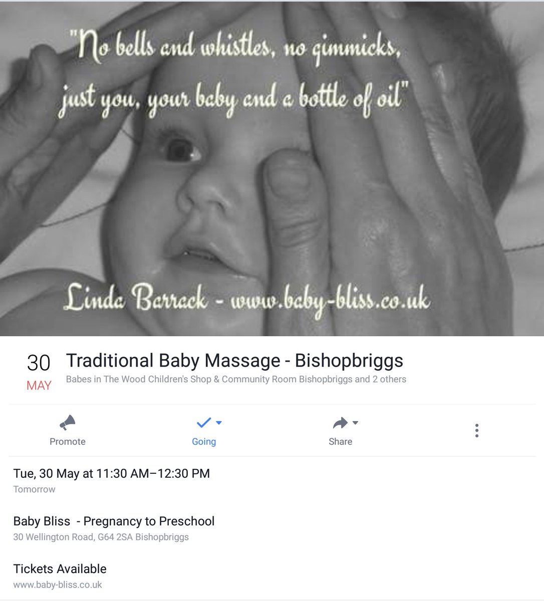 Baby Massage in Bishopbriggs from tomorrow morning. 

E: linda@baby-bliss.co.uk to book