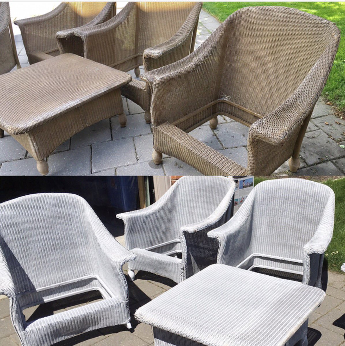100_Things2Do's tweet photo. Giving a #wickerpatioset a makeover - cleaned with @RustOleumCA #krudkutter then first coat of #zinsserbullseye1-2-3 primer. Looking good! https://t.co/svg2rENYOx