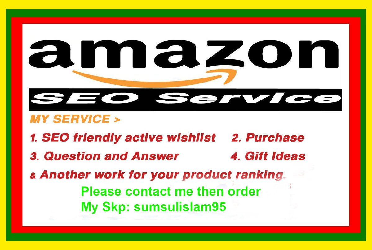 Hello, You need your amazon product ranking on amazon 1st page? please contact with me My skype: sumsulislam95
fiverr.com/sumsul2/promot…